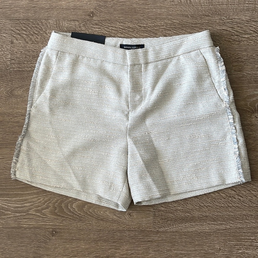 Tan Tweed Ryan Shorts with Fringe Sides